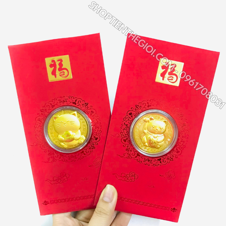 Bao Lì Xì Hình Con Mèo Thần Tài Mạ Vàng VIP - SP005918